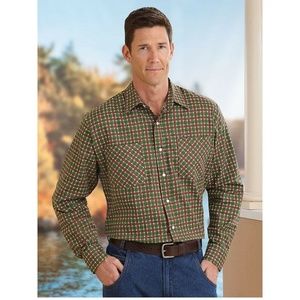 New Mens Medium Flannel Check Snap Front Shirt Top